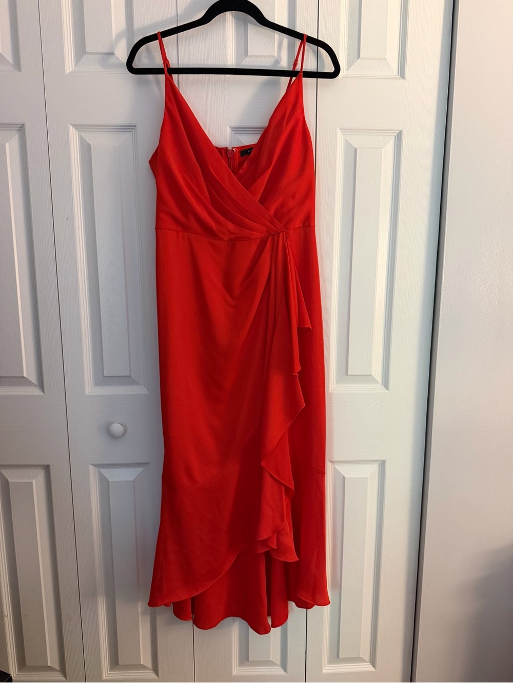 BCBGMaxAzria Asymmetrical Faux-Wrap Cascade Ruffle Gown